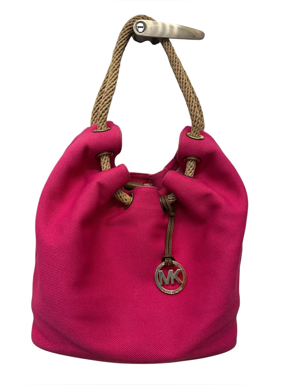 Michael Kors Hot Pink Canvas Drawstring Tote with Rope Handles